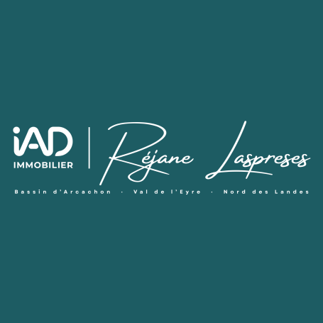 Logo IAD France et signature de Réjane Laspreses, conseillère immobilière