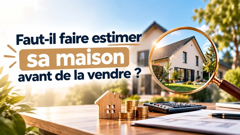 Maison observée à la loupe, maquette en bois, pièces et calculatrice : faut-il faire estimer sa maison avant de la vendre ?